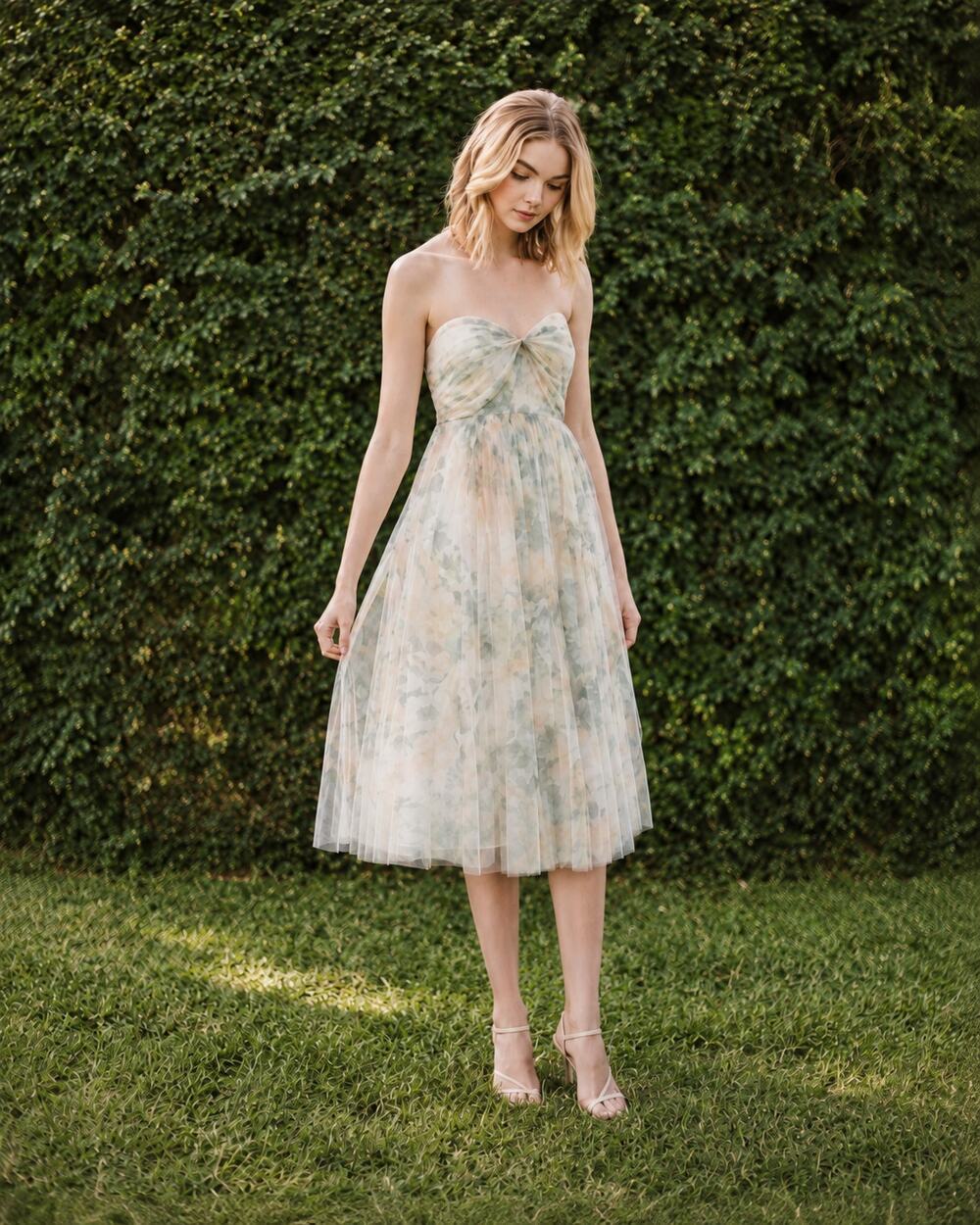 Jenny Yoo Collection Strapless Floral Tulle Midi Dress Size 10 Garden Party